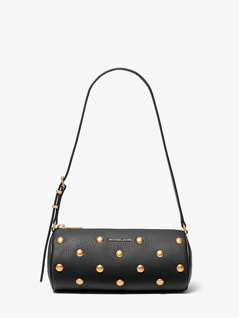 Michael Kors Black Pebbled Leather Cylinder Mini Bag With Gold Studs